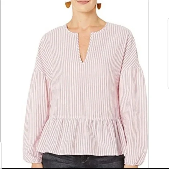 BCBGMaxAzria Striped Boho Long Sleeve Peasant Top Size M - Picture 7 of 7